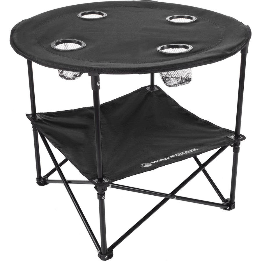 Wakeman Outdoors Folding Camping Table Black 2-Tier with Cupholders Carry Bag Image 1