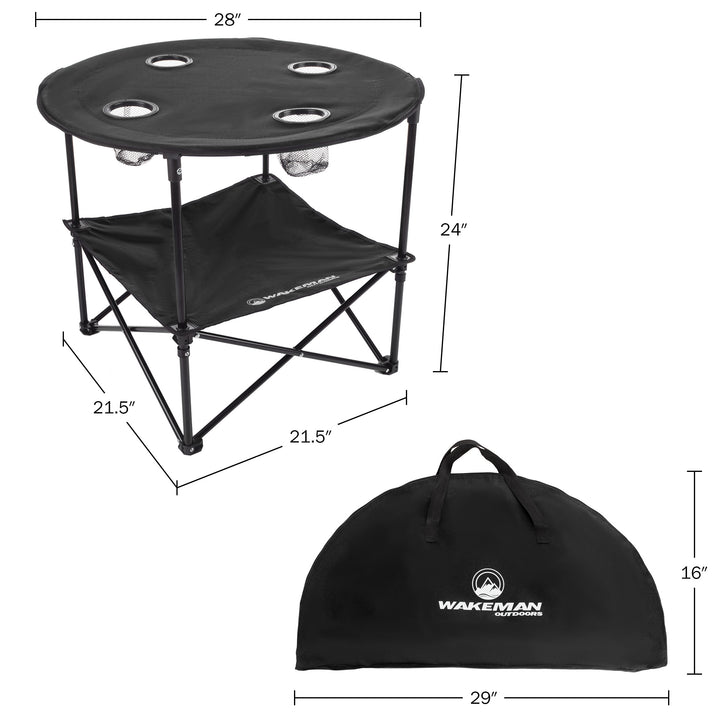 Wakeman Outdoors Folding Camping Table Black 2-Tier with Cupholders Carry Bag Image 2