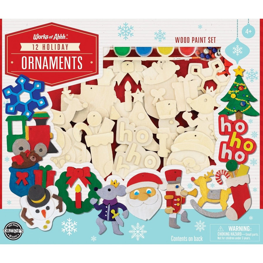 12 Holiday Ornaments Wood Craft and Paint Kit Image 1