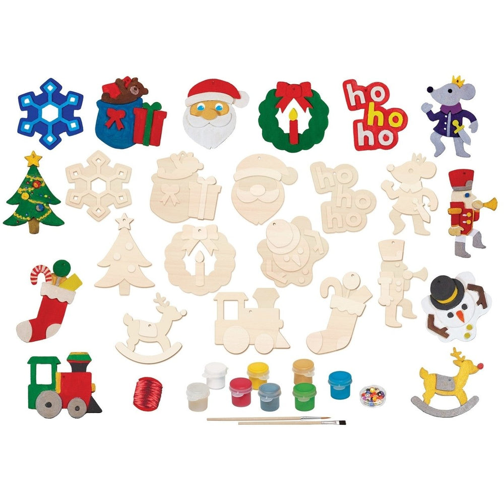 12 Holiday Ornaments Wood Craft and Paint Kit Image 2