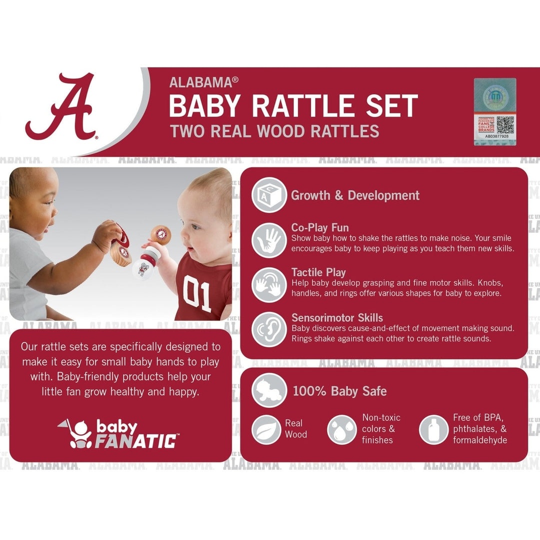 Alabama Crimson Tide Baby Rattles 2-Pack Real Wood Non-Toxic BPA Free Image 3