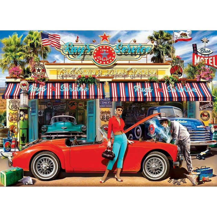 Cruisin Route 66 - Rays Service Station 1000 Piece Jigsaw Puzzle Image 2