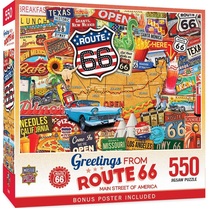 MasterPieces Route 66 Jigsaw Puzzle 550 Pieces 24x18 Recycled Chipboard Image 1