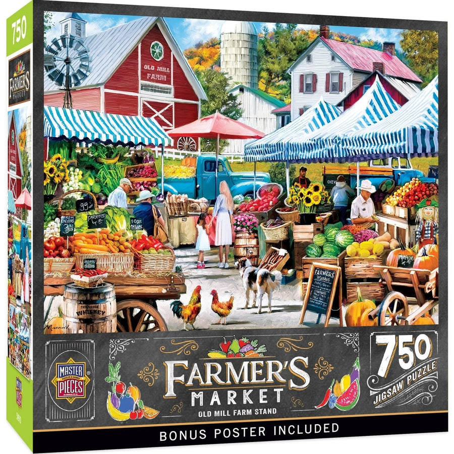 MasterPieces 750 Piece Jigsaw Puzzle Old Mill Farm Stand Recycled Material 18x24 Image 1