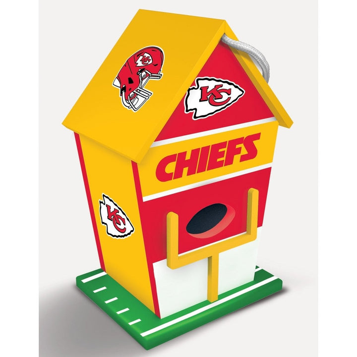 Kansas City Chiefs Wooden Birdhouse with Rolled Tin Roof Waterproof Hanging Image 1