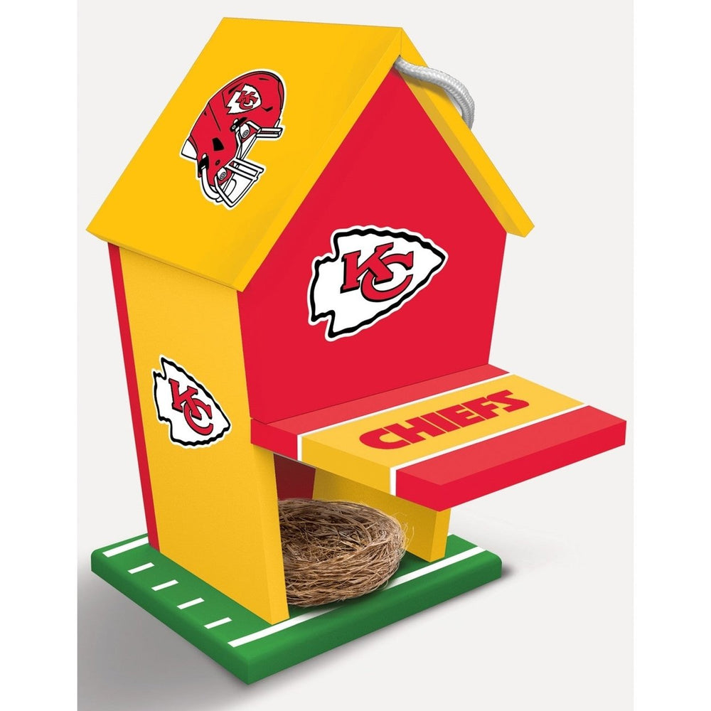 Kansas City Chiefs Wooden Birdhouse with Rolled Tin Roof Waterproof Hanging Image 2