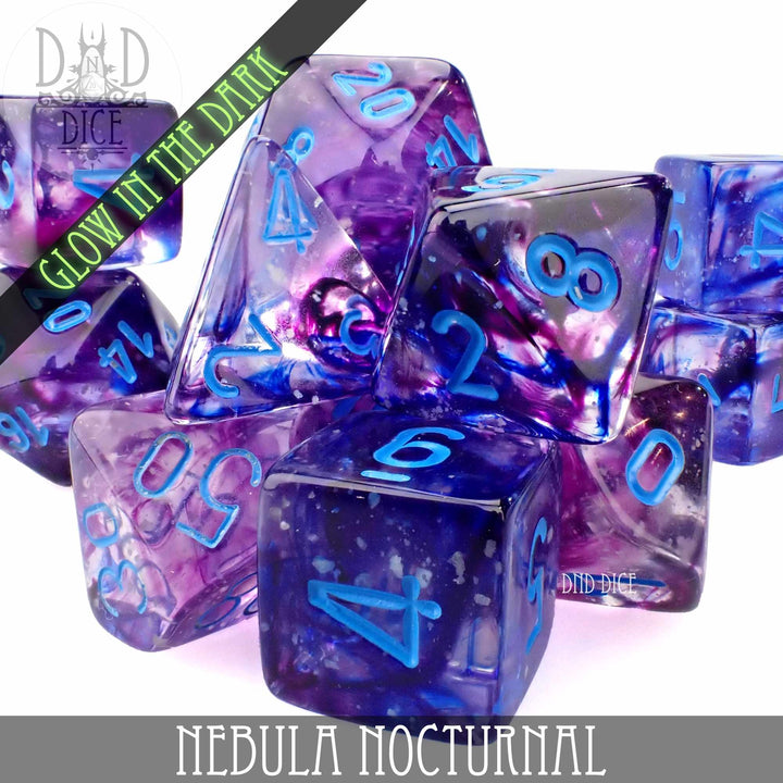 Nebula Nocturnal Gaming Dice 7 or 11 piece Set (Glow) Image 1