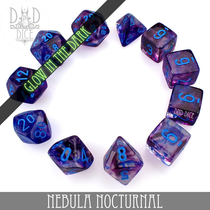 Nebula Nocturnal Gaming Dice 7 or 11 piece Set (Glow) Image 3