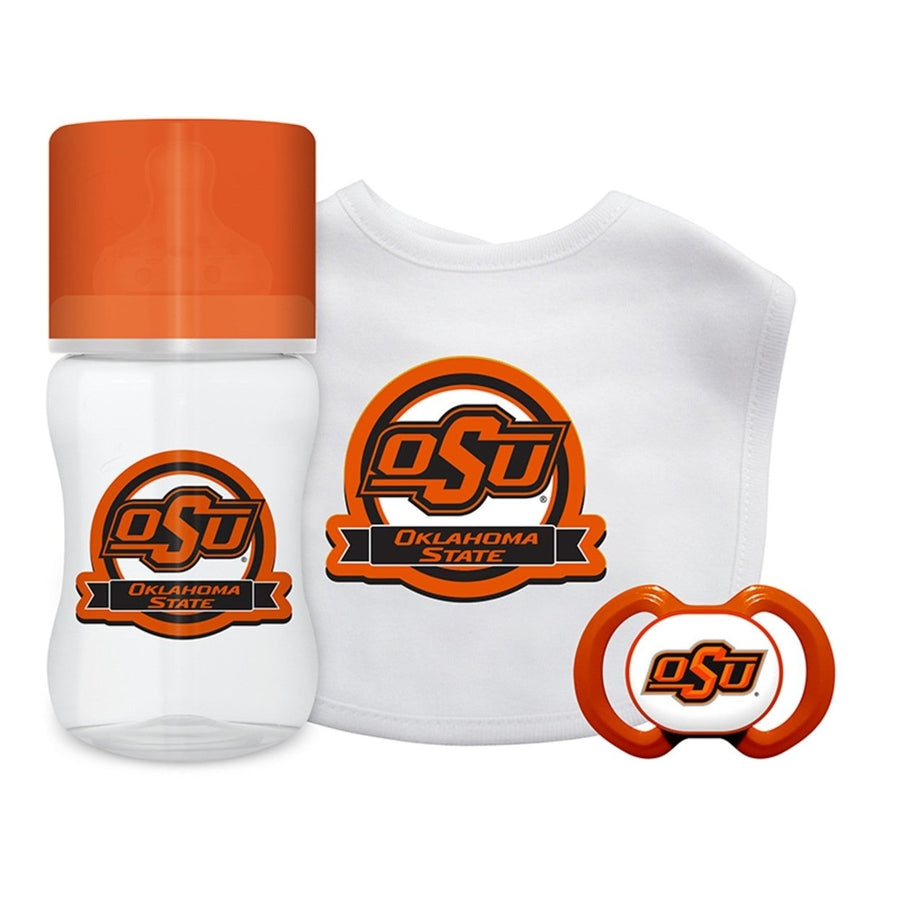 Oklahoma State Cowboys Baby Gift Set 3-Piece BPA-Free Cotton Bib Bottle Pacifier Image 1