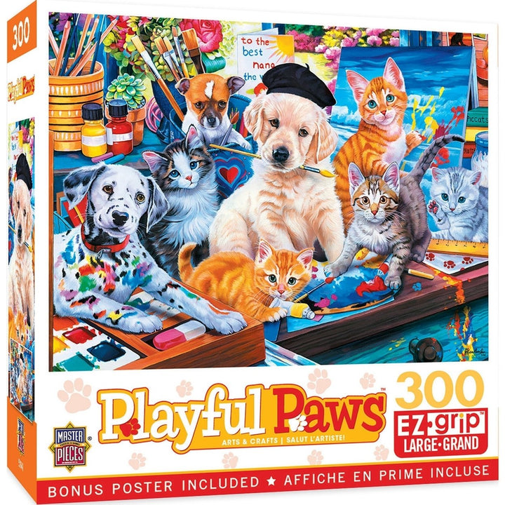 Playful Paws 300 Piece EZ Grip Jigsaw Puzzle Arts and Crafts Puppy Kitten Fun Image 1