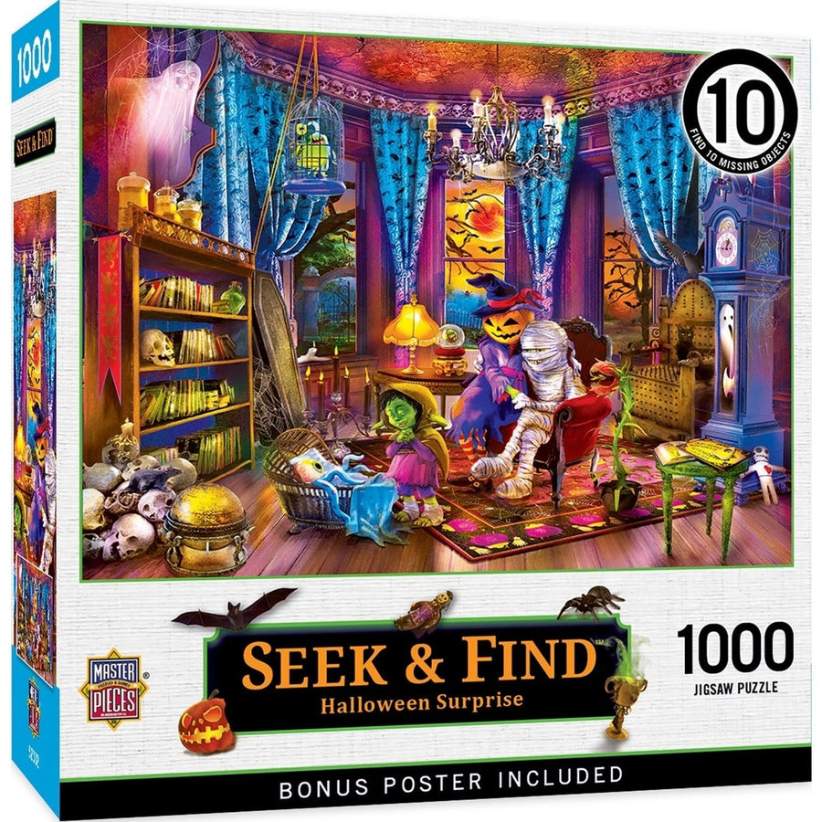 Seek and Find Halloween Surprise 1000 Piece Jigsaw Puzzle Family Fun Night Image 1