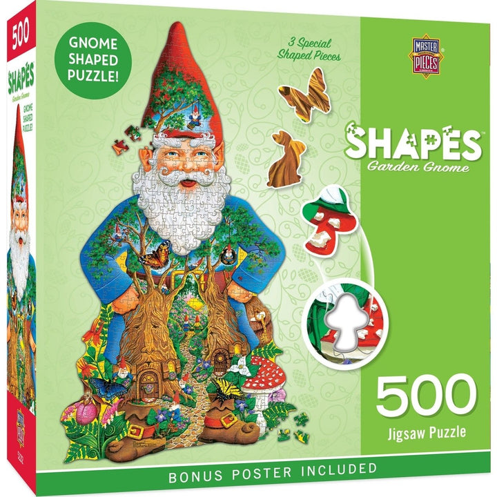 MasterPieces Garden Gnome 500 Piece Shaped Jigsaw Puzzle Eco-Friendly Chipboard Image 1