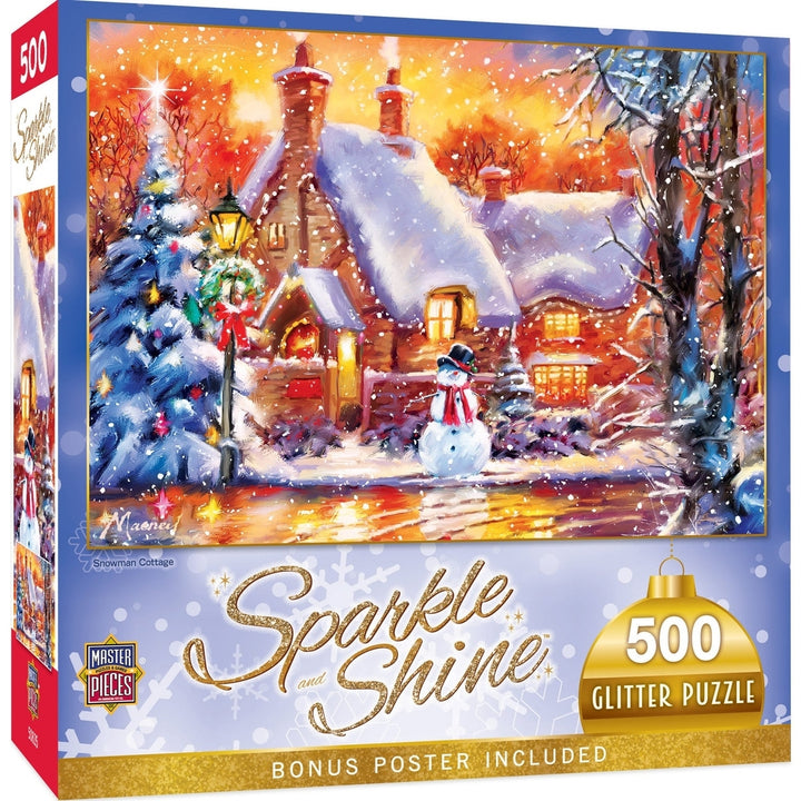 Sparkle & Shine - Snowman Cottage 500 Piece Glitter Puzzle Image 1