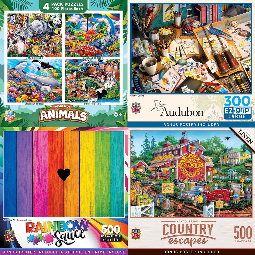 USA Jigsaw Puzzle Association Q1 Bundle 100-300-500 Piece Puzzles Animal Themes Image 1