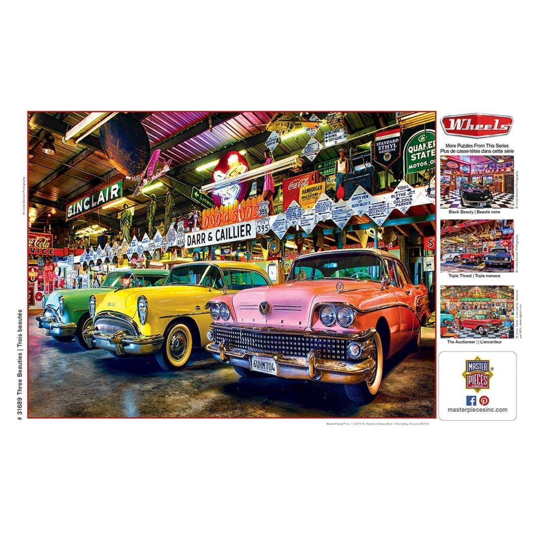 MasterPieces 750 Piece Wheels Jigsaw Puzzle Three Beauties Classic Cars Art Image 4