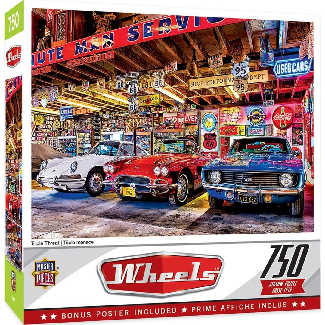 MasterPieces Wheels 750 Piece Jigsaw Puzzle Classic Sports Cars 18x24 Inches Image 1