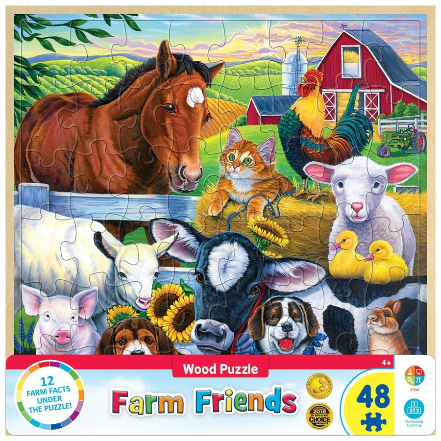 Farm Friends Wood Jigsaw Puzzle 48 Piece 11x11 Educational Fun Facts Image 1