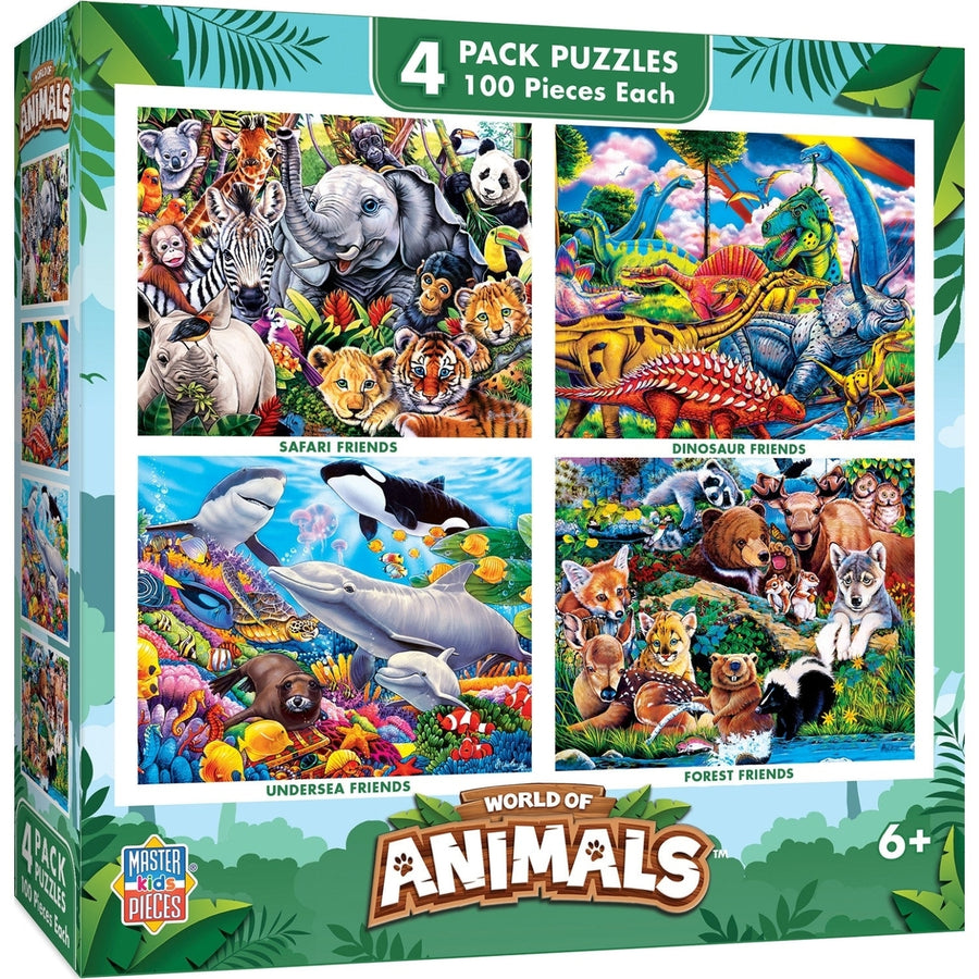 MasterPieces 100 Piece Jigsaw Puzzles World of Animals 4 Pack Kids Puzzles Image 1