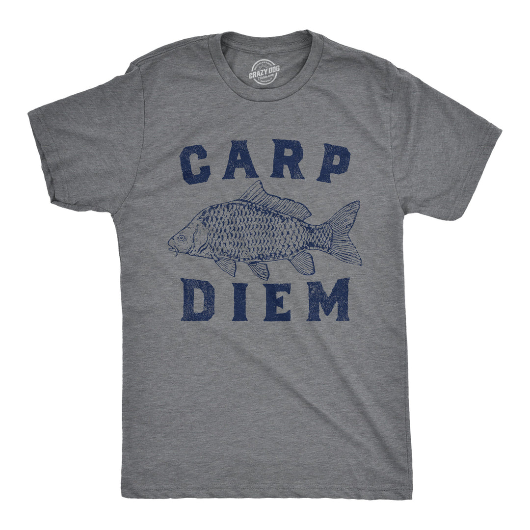 Mens Carp Diem T Shirt Funny Seize The Day Saying Fishing Lovers Joke Tee For Guys Image 1