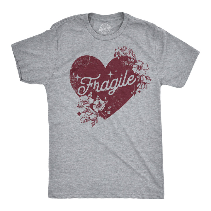 Mens Fragile Heart T Shirt Funny Valentines Day Delicate Sensitive Joke Tee For Guys Image 1