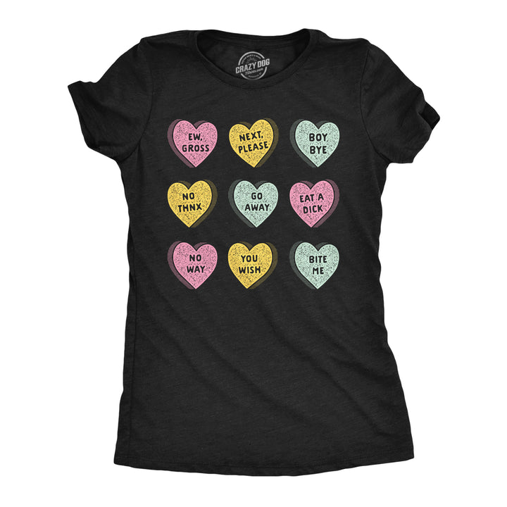 Womens Anti Valentines Day Candy Hearts T Shirt Funny Valentine Rejection Candies Joke Tee For Ladies Image 1