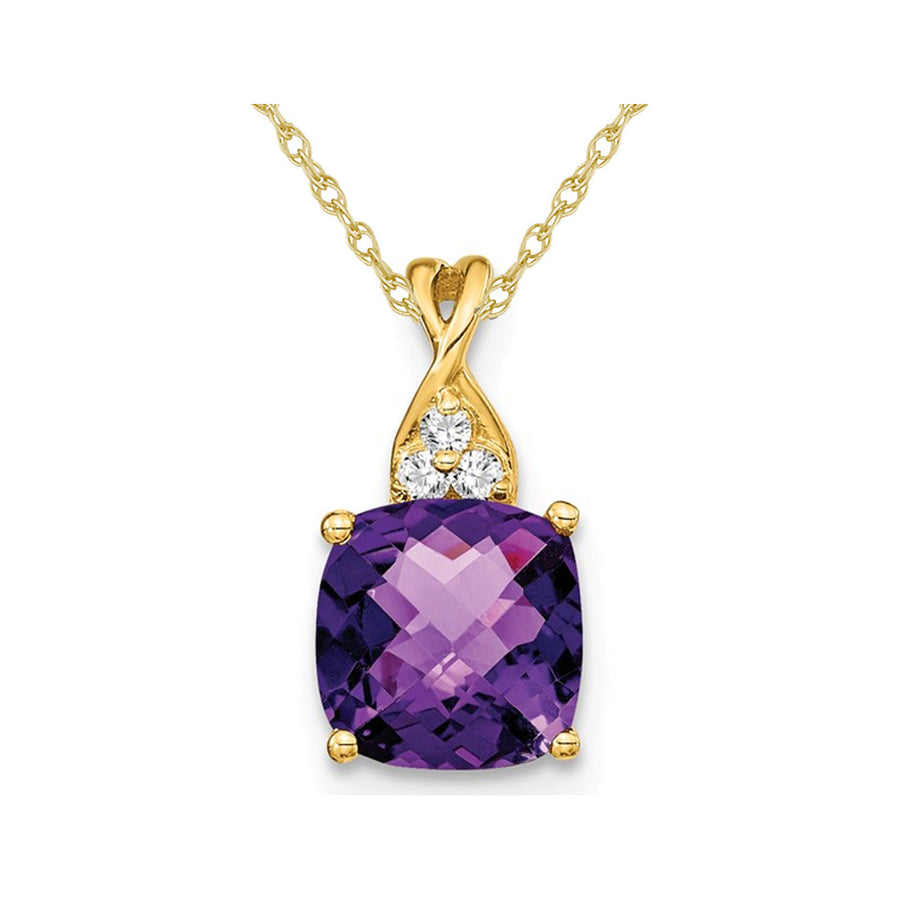 1.70 Carat (ctw) Cushion Cut Amethyst Pendant Necklace in 14K Yellow Gold with Accent Diamonds Image 1