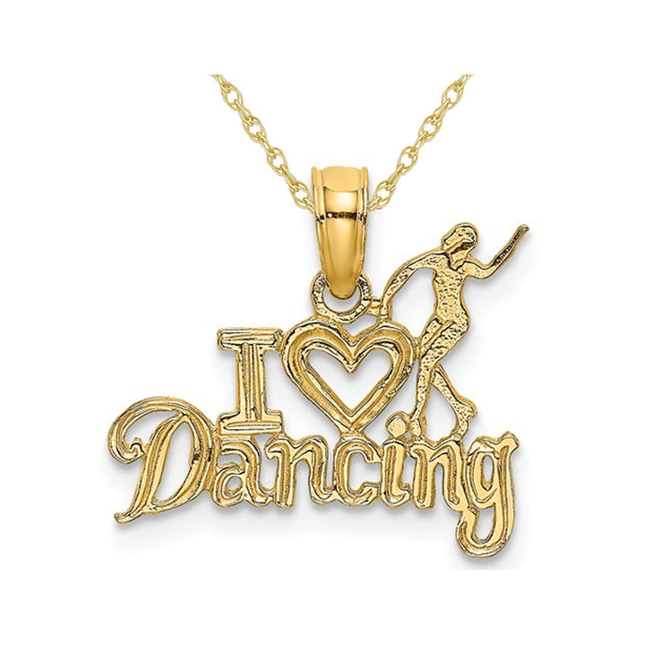 14K Yellow Gold I Heart Dancing Charm Pendant Necklace with Chain Image 1