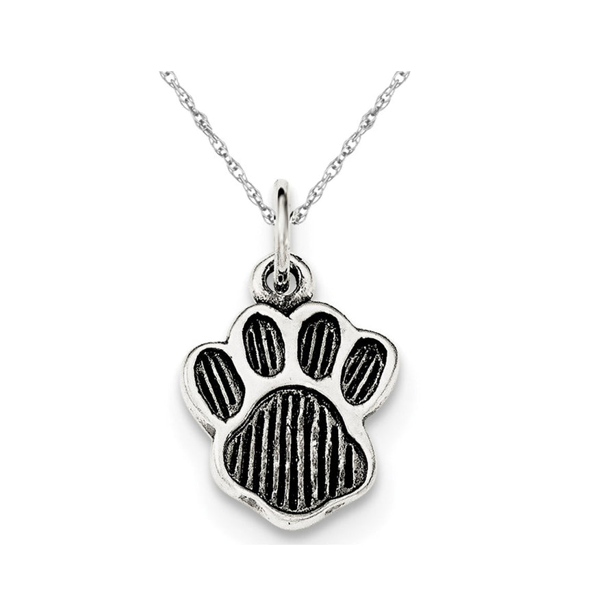 Antiqued Paw Pendant Charm Necklace in Sterling Silver Polished Image 1