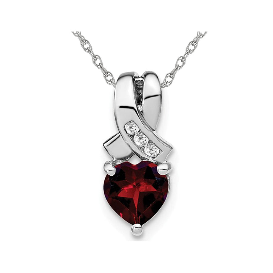 1.00 Carat (ctw) Heart Cut Garnet Pendant Necklace in Sterling Silver With Chain Image 1
