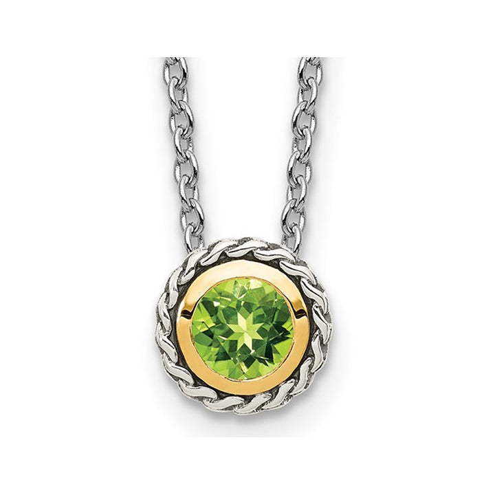 1/2 Carat (ctw) Bezel-Set Peridot Pendant Necklace in Sterling Silver with 14K Gold Accents Image 1