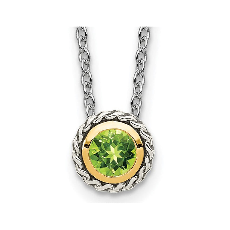 1/2 Carat (ctw) Bezel-Set Peridot Pendant Necklace in Sterling Silver with 14K Gold Accents Image 1