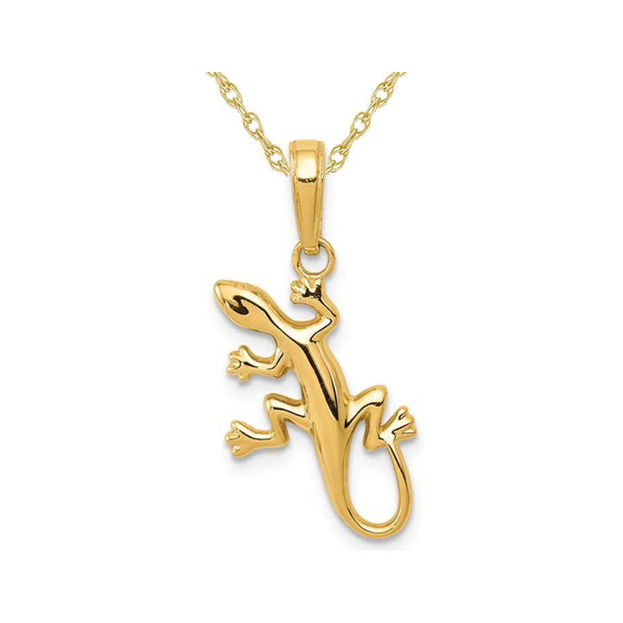 14K Yellow Gold Gecko Lizard Charm Pendant Necklace with Chain Image 1