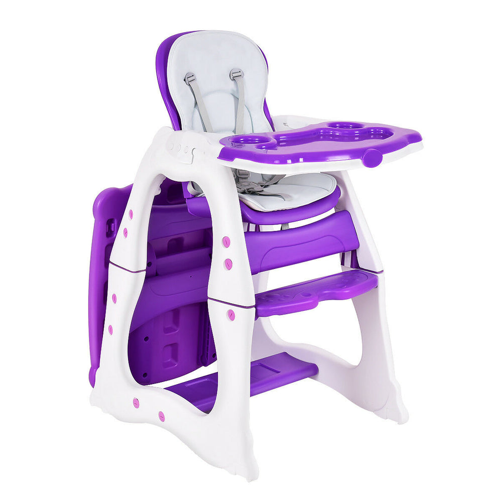 3 in 1 Baby High Chair Convertible Play Table Seat Booster Toddler Feeding Tray Coffee\ Purple\Pink\Blue Image 2