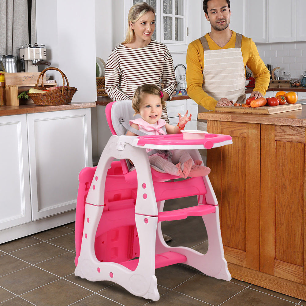 Costway 3 in 1 Baby High Chair Convertible Play Table Seat Booster Toddler Feeding Tray Coffee\ Purple\Pink\Blue Image 2