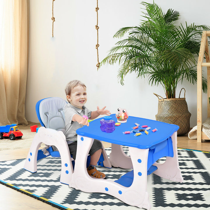 Costway 3 in 1 Baby High Chair Convertible Play Table Seat Booster Toddler Feeding Tray Coffee\ Purple\Pink\Blue Image 3