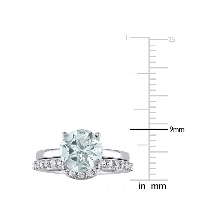 2.00 Carat (ctw) Aquamarine and Lab-Created White Sapphire with Diamonds Bridal Wedding Set Engagement Ring 10K White Image 2