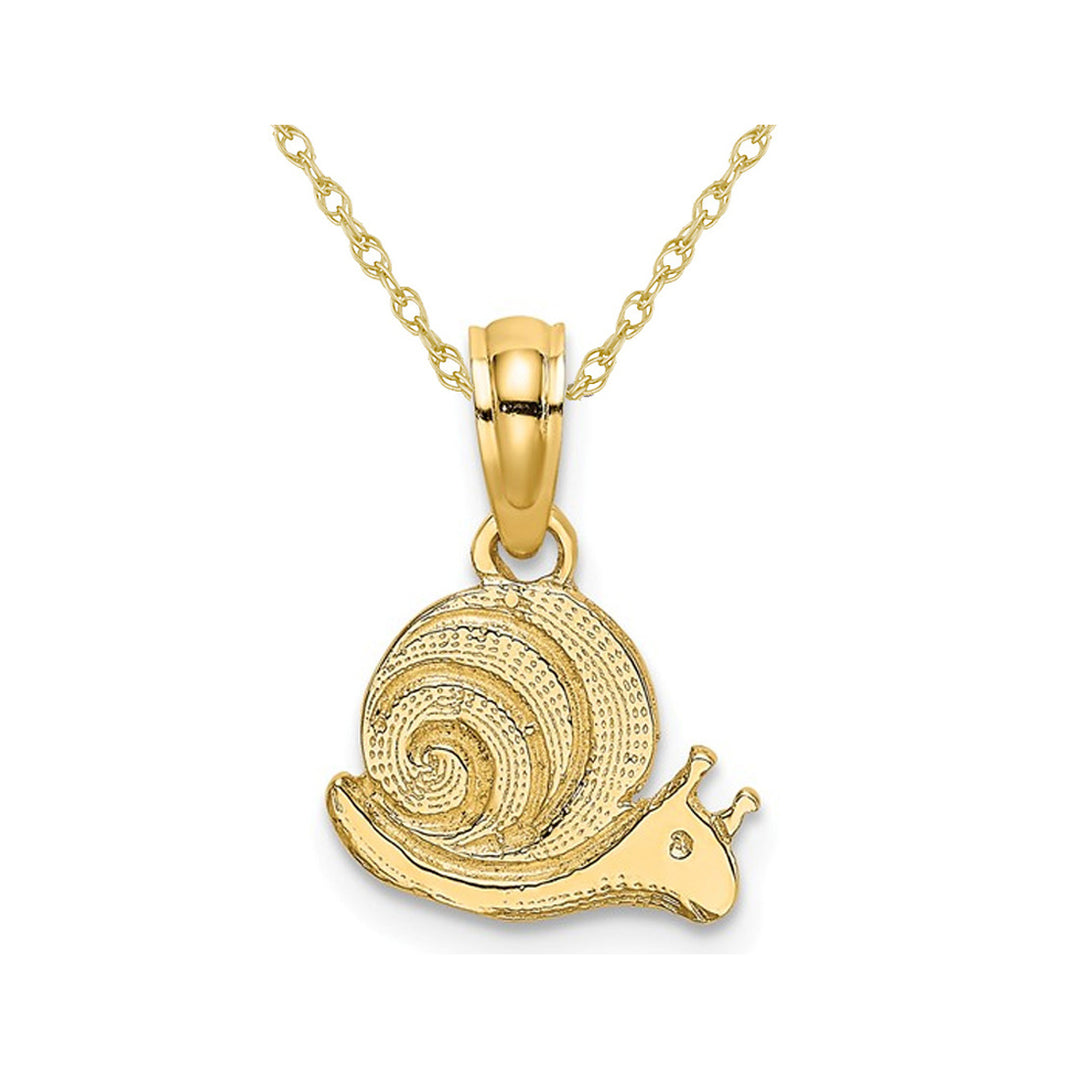 14K Yellow Gold Polished Mini Snail Charm Pendant Necklace with Chain Image 1