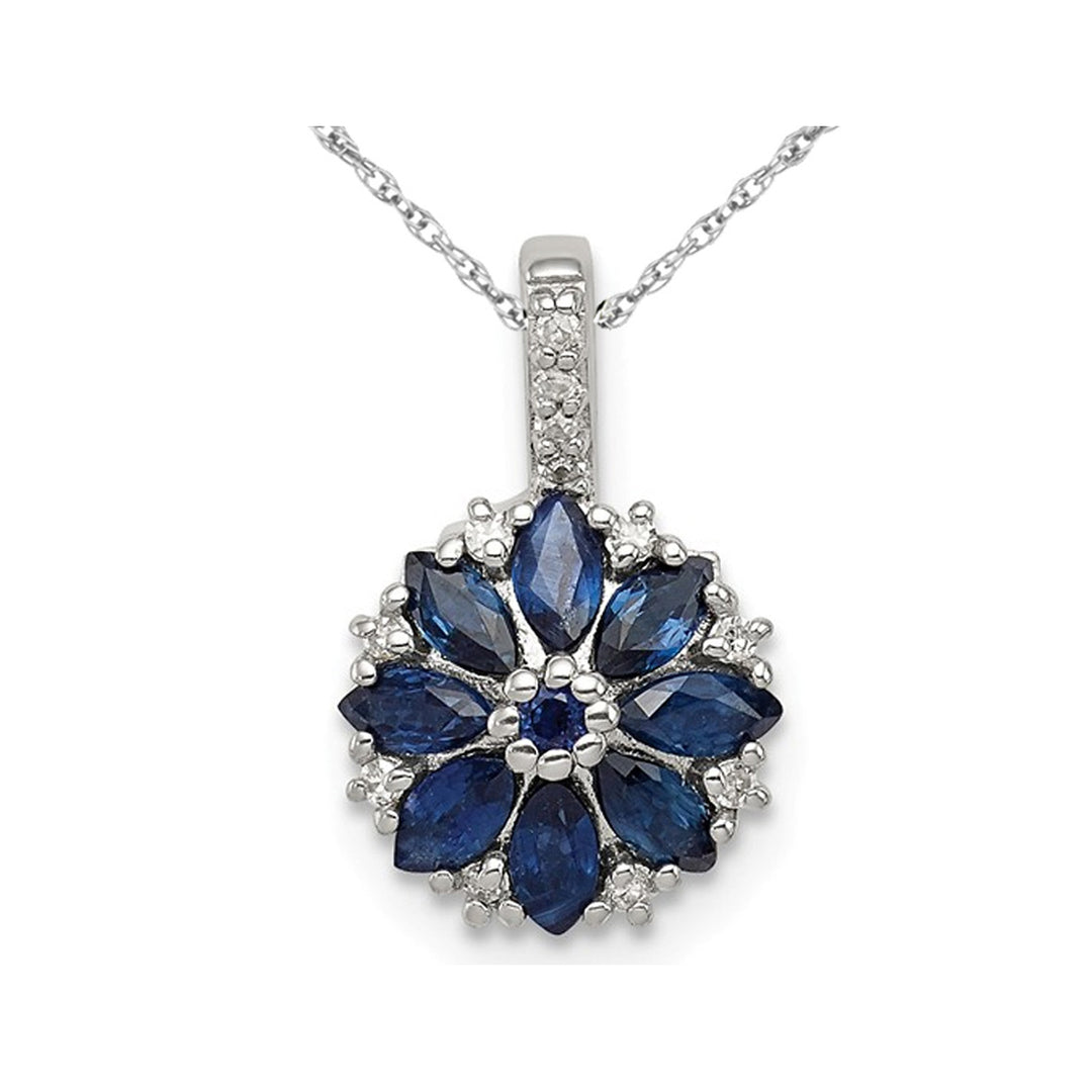 2/3 Carat (ctw) Blue Sapphire Flower Pendant Necklace in Sterling Silver with Chain Image 1