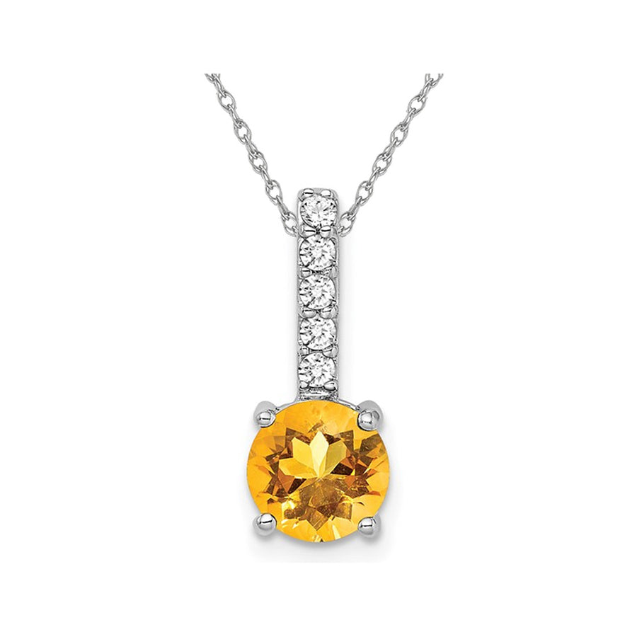 1.25 Carat (ctw) Drop Citrine Pendant Necklace in 14K White Gold with Chain and Diamonds Image 1