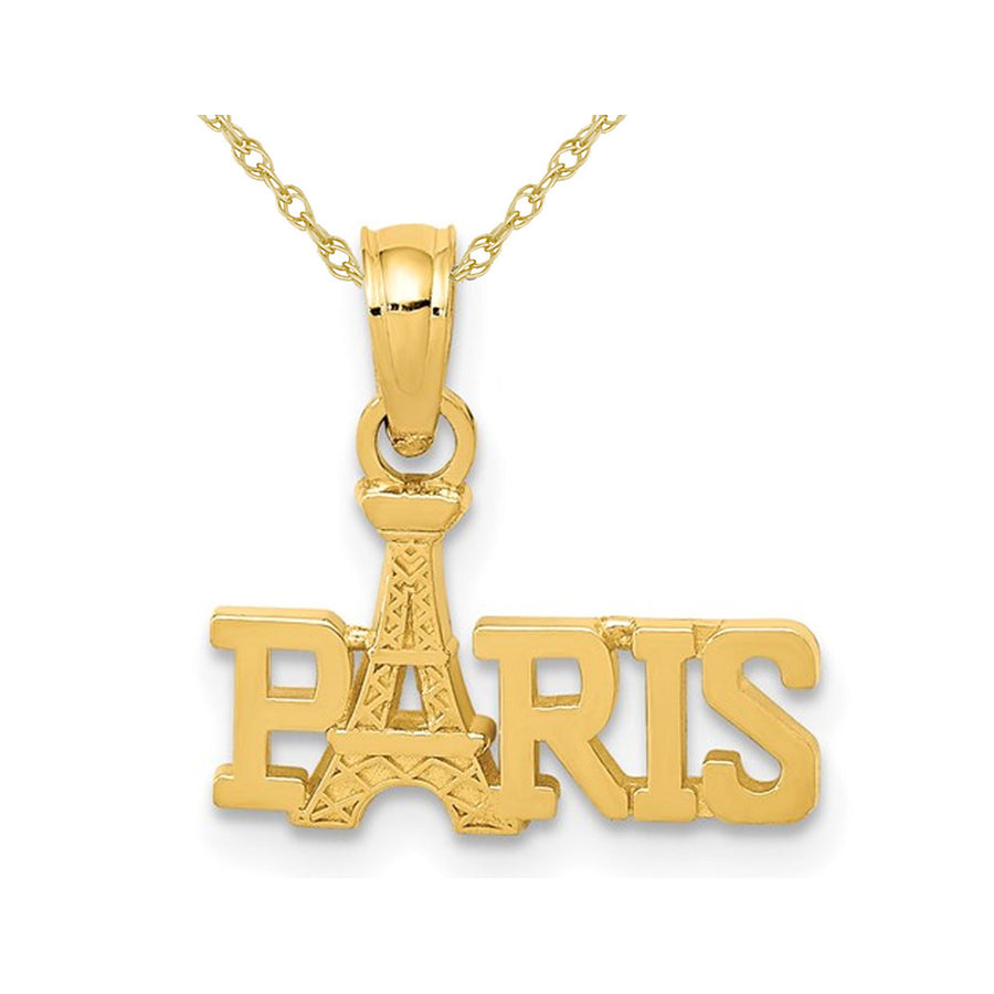 Paris With Eiffel Tower Charm Pendant Necklace in 14K Yellow Gold with Chain Image 1