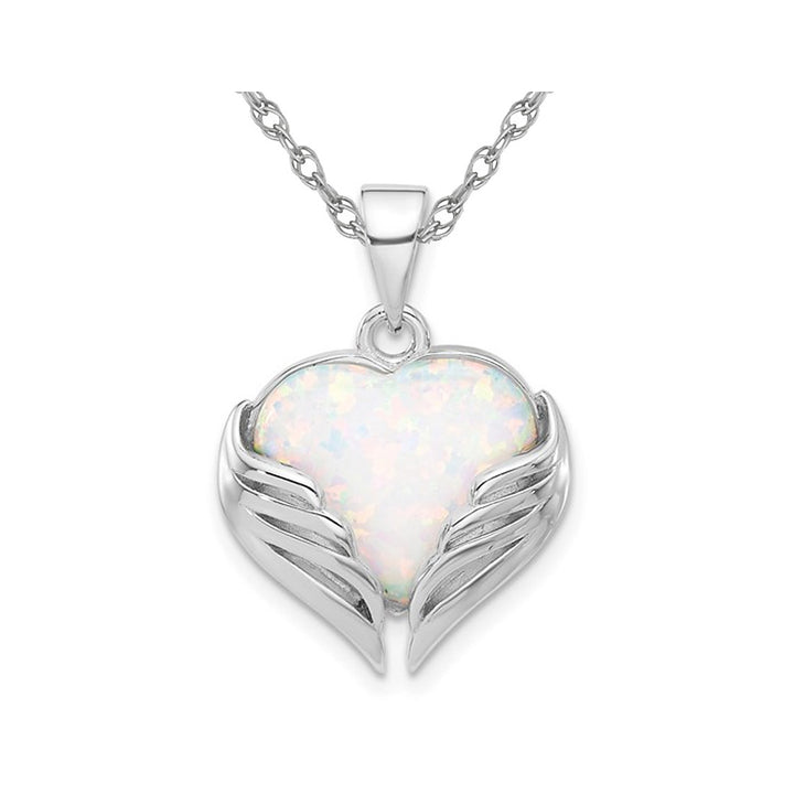 Lab-Created Opal Heart with Wings Pendant Necklace in Sterling Silver with Chain Image 1