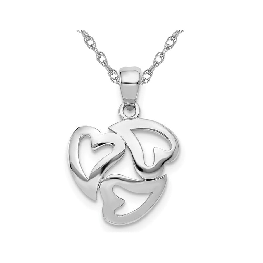 14K White Gold Triple Heart Charm Pendant Necklace with Chain Image 1