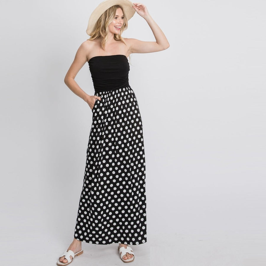 Color Block Dot Strapless Maxi Dress Image 1