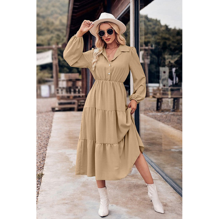 Collared Button Front Tiered Midi Dress Image 10