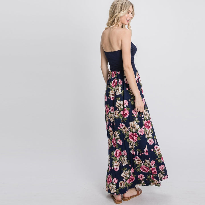 Color Block Floral Strapless Maxi Dress Image 1