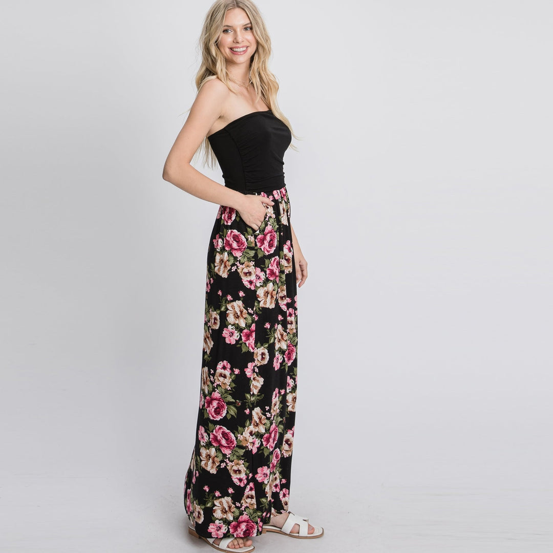 Color Block Floral Strapless Maxi Dress Image 2