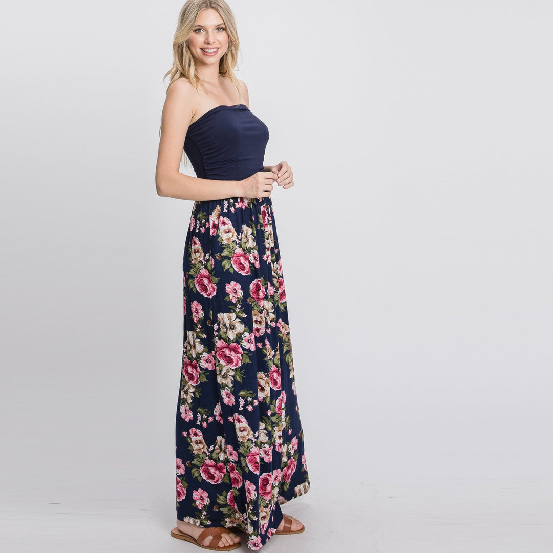 Color Block Floral Strapless Maxi Dress Image 3