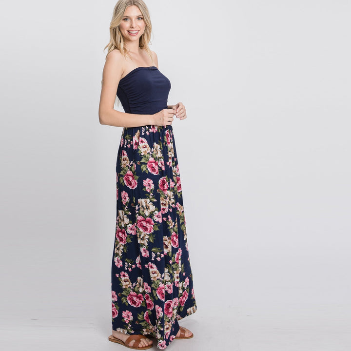 Color Block Floral Strapless Maxi Dress Image 3