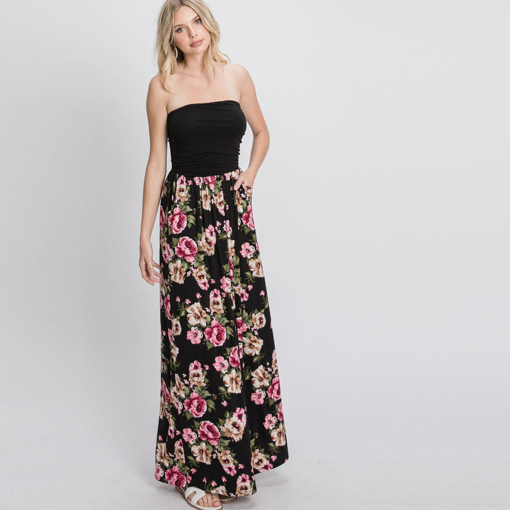 Color Block Floral Strapless Maxi Dress Image 4