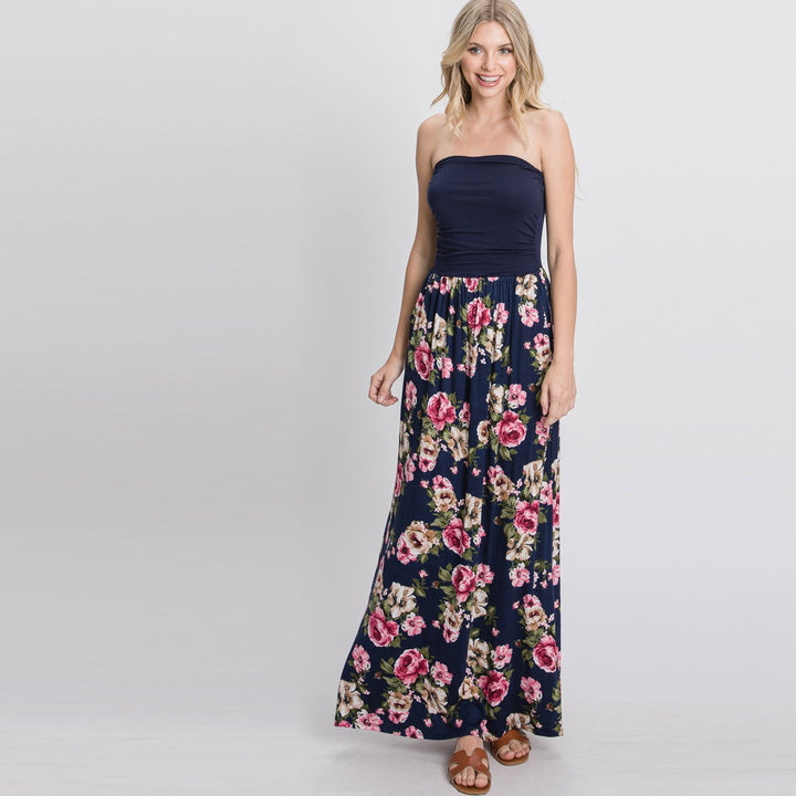 Color Block Floral Strapless Maxi Dress Image 4